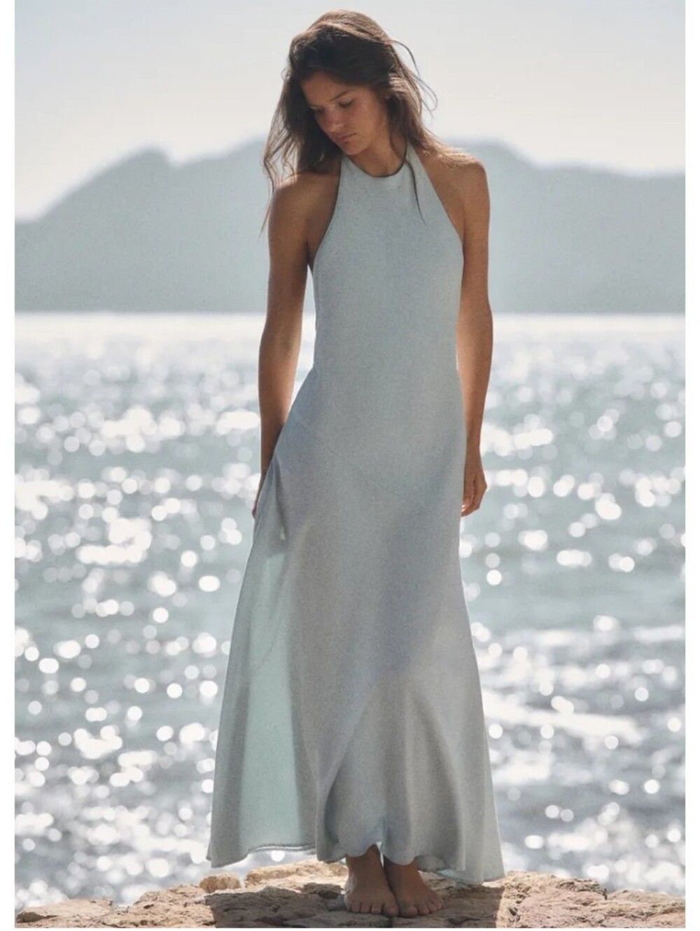 Zara Light Blue Halter Flowy Open Back Beachwear Casual Coastal Maxi Dress XXL